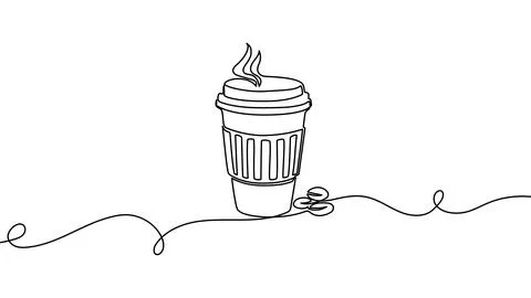 Continuous one line coffee vector design art illustration cup drawing isolated Stock Illustration