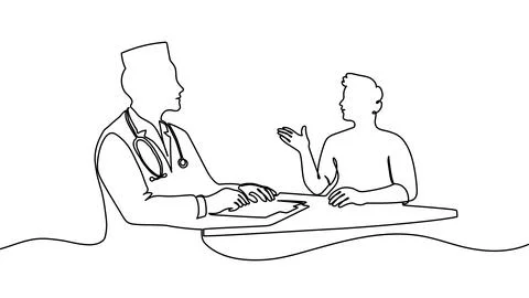 Continuous one line doctor patient drawing medical health nurse people. Doctor Stock-Illustration