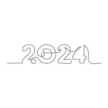 Continuous one line drawing of a 2024 new year text. Chinese New year of th.. Stock Illustration