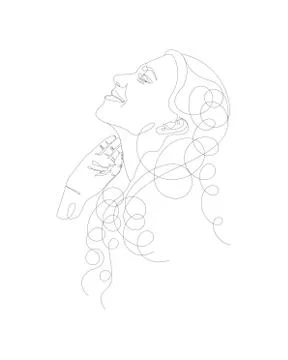 Continuous one line drawing. Abstract portrait of pretty young woman with Stock Illustration