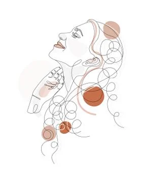 Continuous one line drawing. Abstract portrait of pretty young woman with Stock Illustration