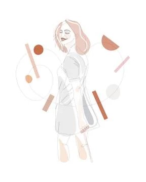 Continuous one line drawing. Abstract portrait of pretty young woman with Stock Illustration