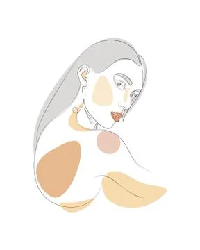 Continuous one line drawing. Abstract portrait of pretty young woman with Stock Illustration