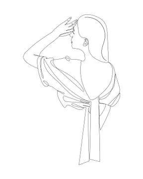 Continuous one line drawing. Abstract portrait of pretty young woman with Stock Illustration
