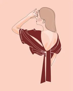 Continuous one line drawing. Abstract portrait of pretty young woman with Stock Illustration