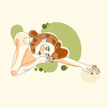 Continuous one line drawing. Abstract portrait of pretty young woman with Stock Illustration