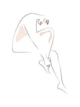 Continuous one line drawing. Abstract portrait of pretty young woman with Stock Illustration