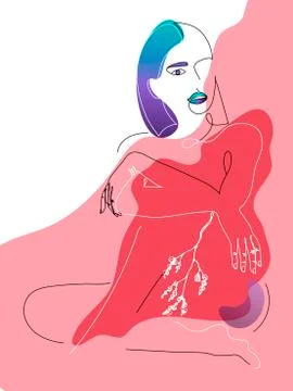 Continuous one line drawing. Abstract portrait of pretty young woman with Stock Illustration