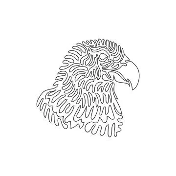 Continuous one line drawing abstract art. Hawk has sharply pointed, strong beak Stock Illustration