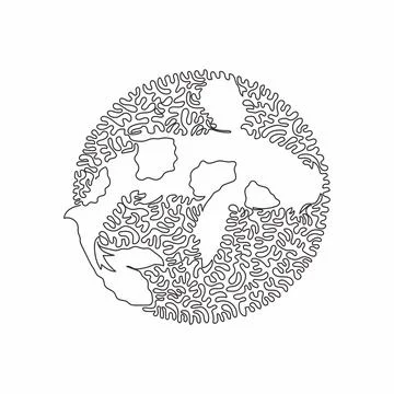 Continuous one line drawing of adorable koi abstract art in circle. Stock Illustration