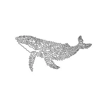 Continuous one line drawing of adorable whale abstract art. Illustrazione stock