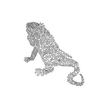 Continuous one line drawing of adorable iguana curve abstract art. Stock Illustration