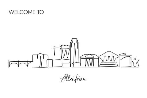 Continuous One line drawing of Allentown city Skyline in The USA Иллюстрация