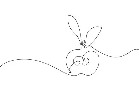 Continuous one line drawing apple. Farmer market Logo concept. Abstract hand Illustrazione stock