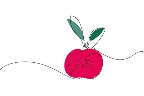 Continuous one line drawing apple. Farmer market Logo. Abstract hand drawn fruit Stock Illustration
