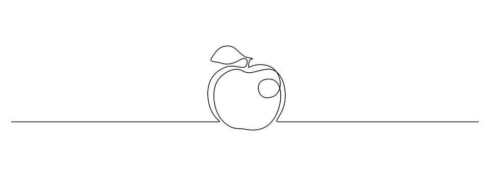 Continuous one line drawing of apple with leaf. Vegan fruit for health in simple Stock Illustration