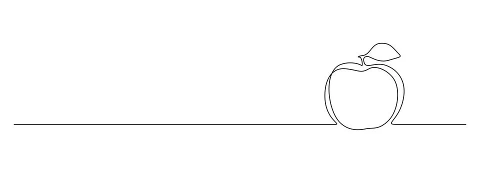Continuous one line drawing of apple with leaf. Vegan fruit for health in simple Stock Illustration