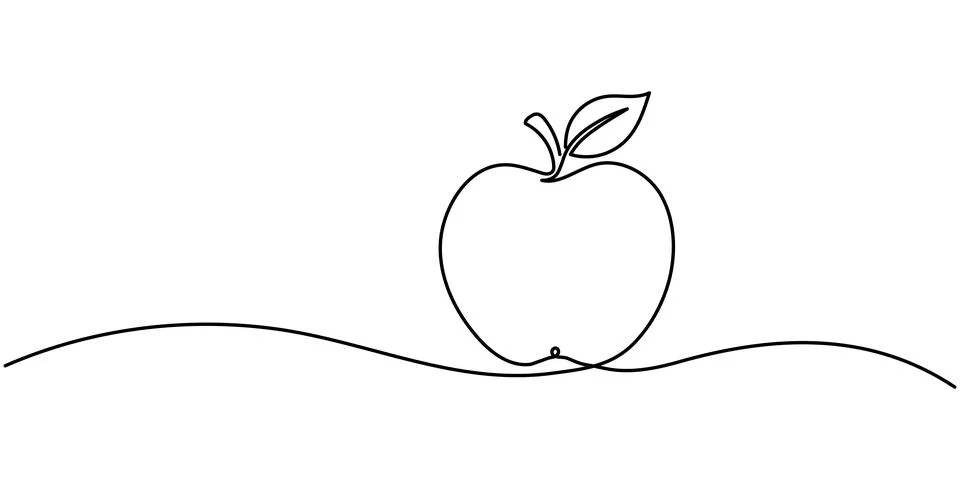 Continuous one line of drawing apple. Outline vector art illustration. Hand.. Stock Illustration