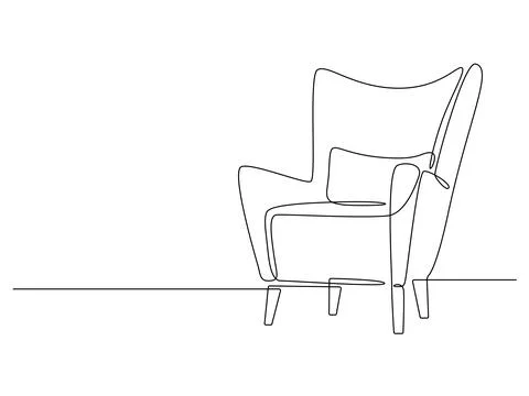 Continuous one line drawing of armchair. Modern chair in Linear style. Interior Stock Illustration