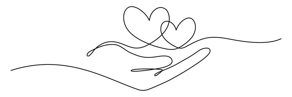 Continuous one line drawing arms holding two hearts. Stock Illustration