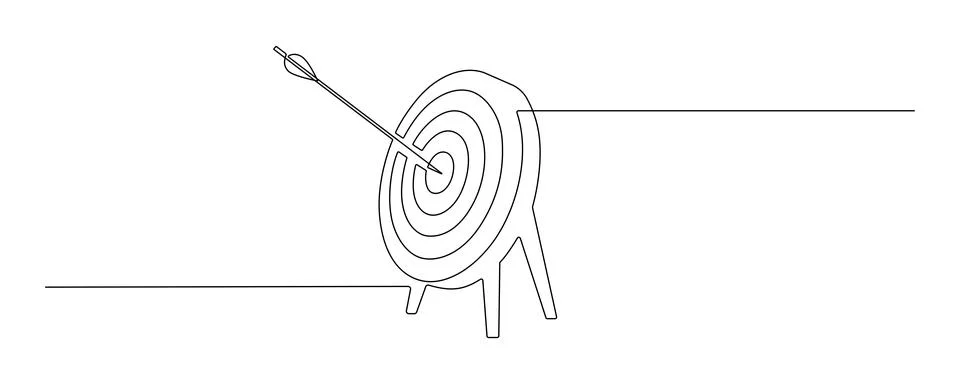 Continuous one line drawing of arrow in center of target. Strategic marketing or Stock Illustration