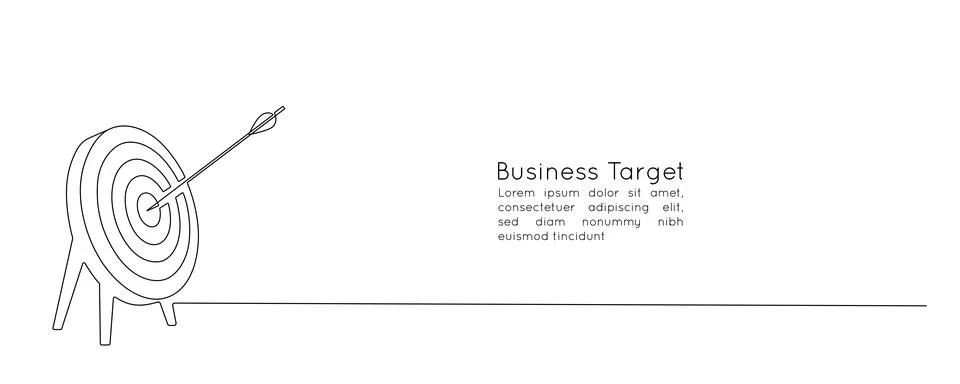 Continuous one line drawing of arrow in center of target. Strategic marketing or Stock Illustration