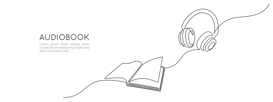 Continuous one line drawing of audiobook online service concept. Headphones Stock Illustration