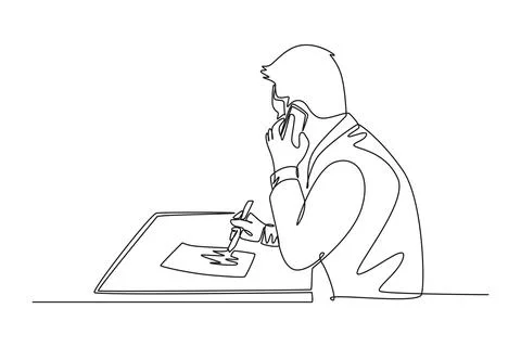 Continuous one line drawing back view startup CEO writing business deal dra.. Stockillustratie