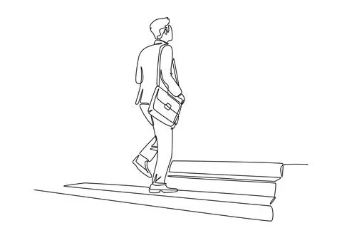 Continuous one line drawing back view of young male manager walking relax o.. イラスト素材
