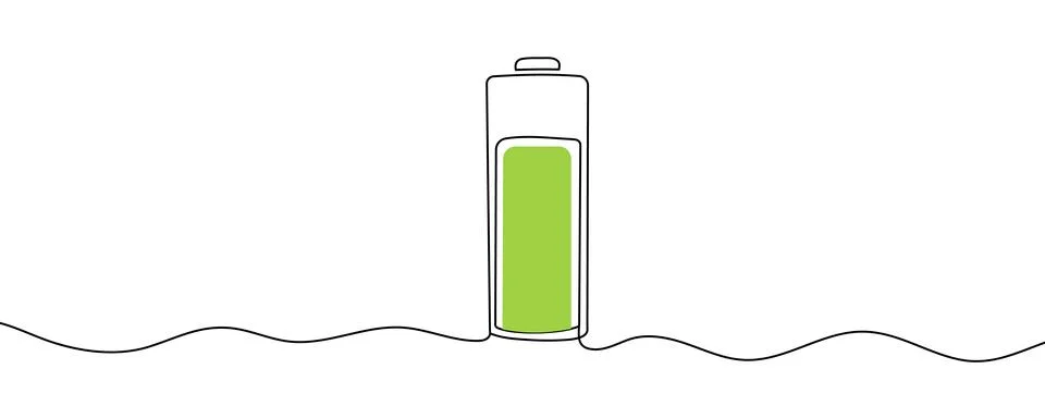 Continuous one line drawing of battery charging vector illustration Editabl.. Stock Illustration