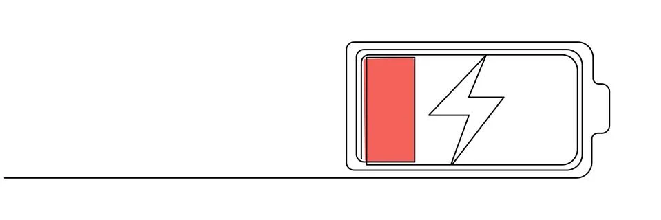 Continuous one line drawing of battery charging vector illustration Editabl.. Stock Illustration