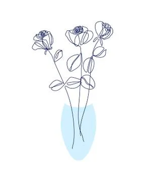 Continuous one line drawing. Beautiful rose flower set logo. Vector illustration Stock Illustration