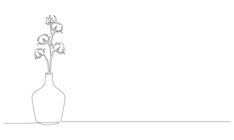 Continuous one line drawing of beautiful magnolia flowers in glass vase. Stylish Stock Illustration