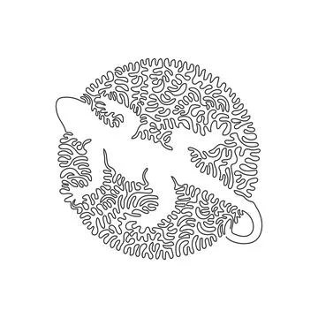 Continuous one line drawing of beautiful lizard abstract art in circle. Stock Illustration