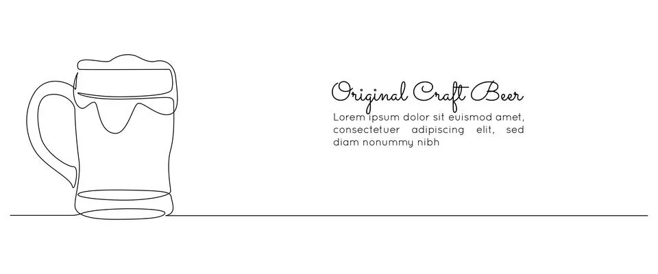 Continuous one line drawing of beer glass with dripping foam. Craft drink Stock Illustration