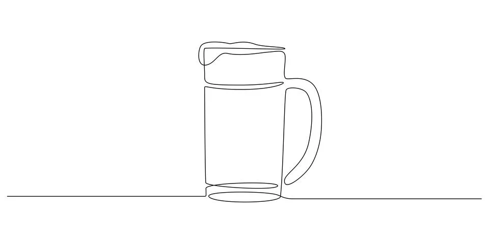 Continuous one line drawing of beer or lemonade glass with foam. Craft drink Stock Illustration
