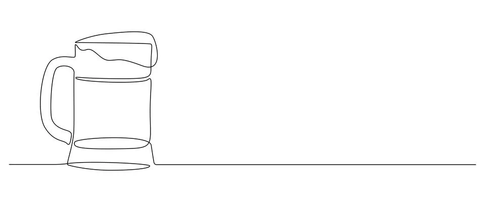 Continuous one line drawing of beer glass with foam. Barley drink bavarian ale Stock Illustration