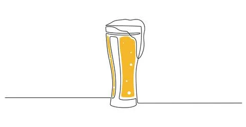 Continuous one line drawing of beer glass with foam. Craft drink alcohol ale in Stock Illustration