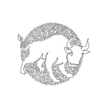 Continuous one line drawing of big muscular bull Stock Illustration