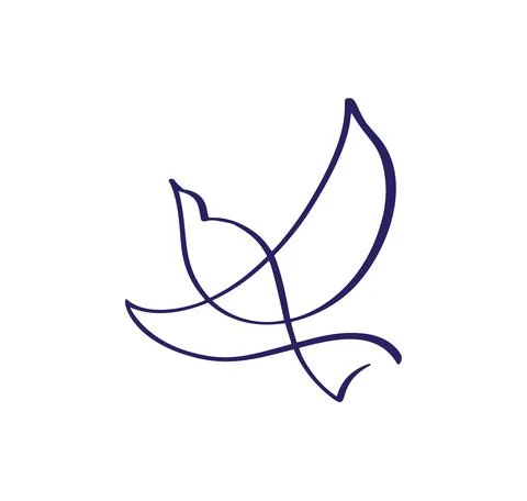 Continuous one line drawing bird. Flying pigeon logo. Black and white vector Ilustração Stock