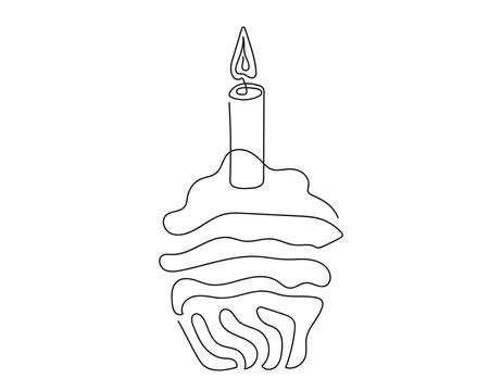 Continuous one line drawing of birthday cupcake with a single lit candle. Min イラスト素材