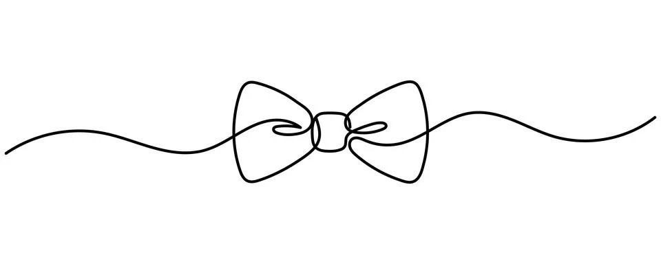 Continuous one line drawing of bow tie, minimalist monoline tuxedo bow-tie .. Stock Illustration