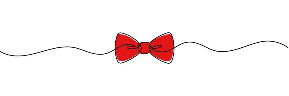 Continuous one line drawing of bow tie, minimalist monoline tuxedo bow-tie .. 스톡 일러스트