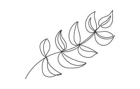 Continuous one line drawing of branch with leaves. Plant. Line art. Concept o Stock Illustration