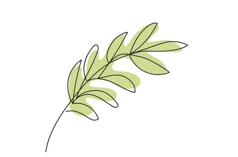 Continuous one line drawing of branch with leaves Isolated on White Backgroun Stock Illustration