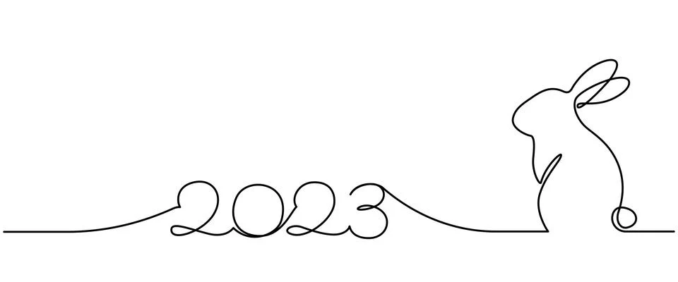 Continuous one line drawing of Bunny symbol of 2023 year. Fluffy rabbit Stock Illustration