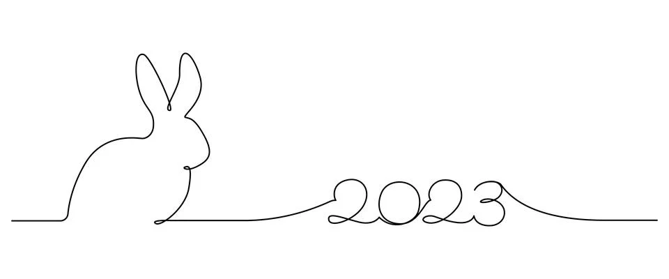 Continuous one line drawing of Bunny symbol of 2023 year. Fluffy rabbit Stock Illustration