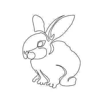 Continuous one line drawing of bunny. Cute rabbit silhouette with ears in sim Stock Illustration