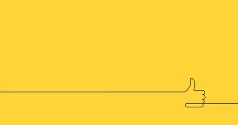 Like. Continuous one line drawing of like button on yellow background. Black Stock Illustration