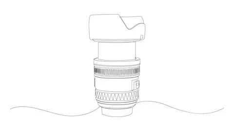 Continuous one line drawing of camera zoom lens with hood Stock Illustration